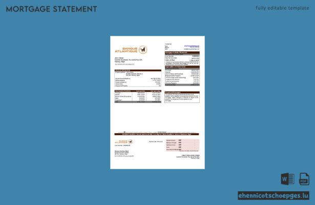 Niger Atlantic Bank Niger Hypothekenabrechnung Word- und PDF-Beispielvorschau